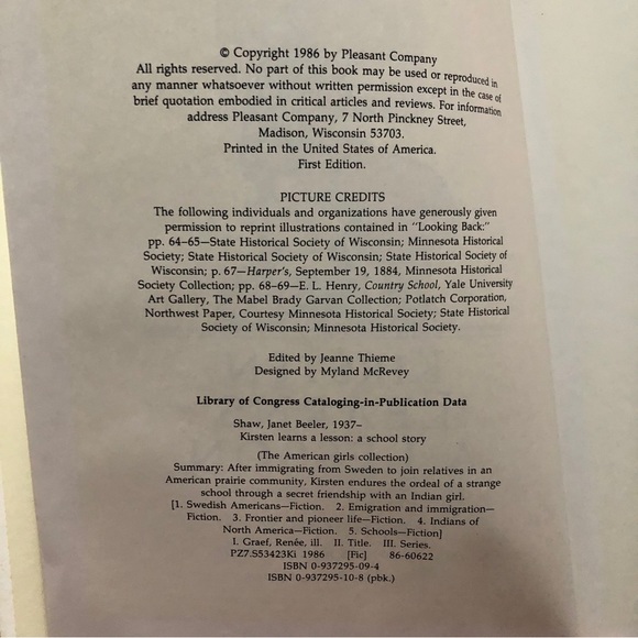 1986 Hardcover Kirsten Learns Lesson School Story American Girl Pleasant Company - Picture 7 of 8